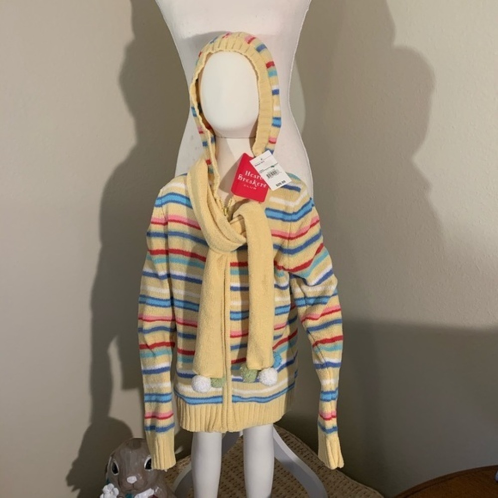 NWT Super Soft Heart Breakers Club Yellow Striped Sweater & Scarf Set - Picture 2 of 6